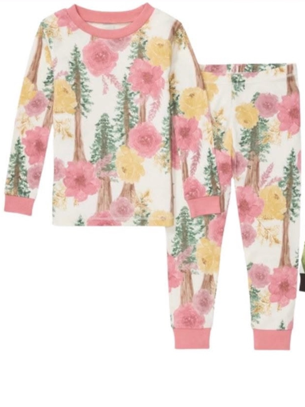 Burt's Bees Floral Tree Print Pajama Set in Pink & Yellow